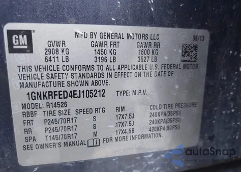 2014 Chevrolet Traverse Ls from USA, damaged, VIN 1GNKRFED4EJ105212